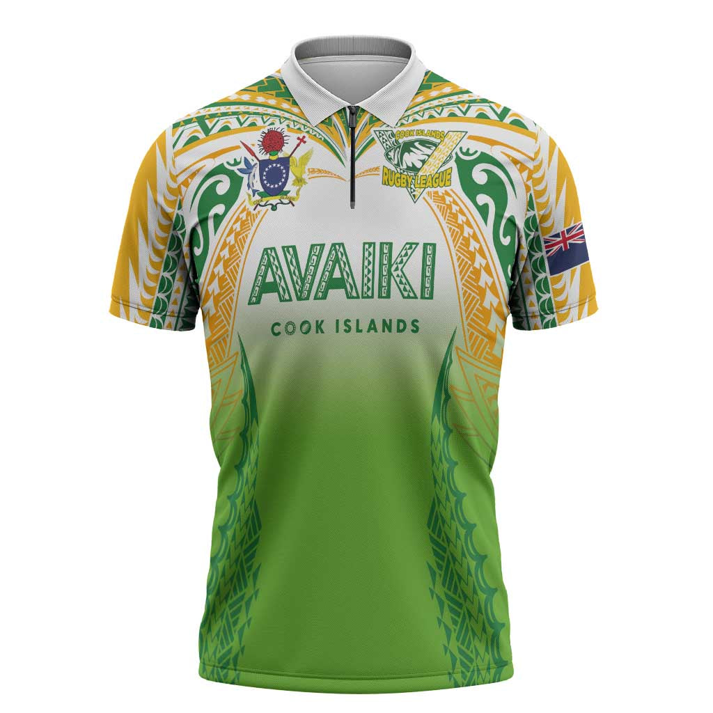 Custom Cook Islands Rugby League Zipper Polo Shirt Avaiki Tatau Tribal Motifs White Color LT03