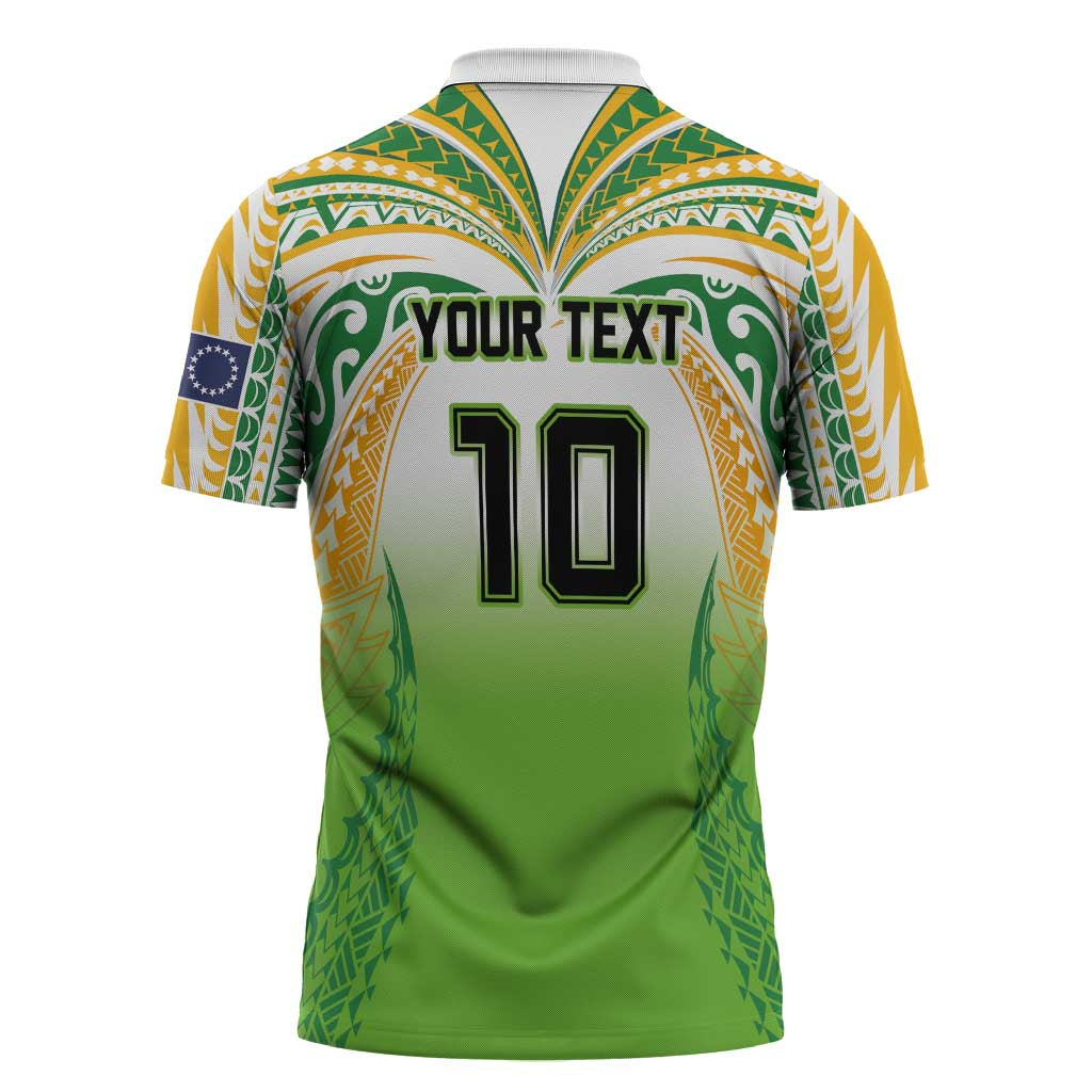 Custom Cook Islands Rugby League Zipper Polo Shirt Avaiki Tatau Tribal Motifs White Color LT03