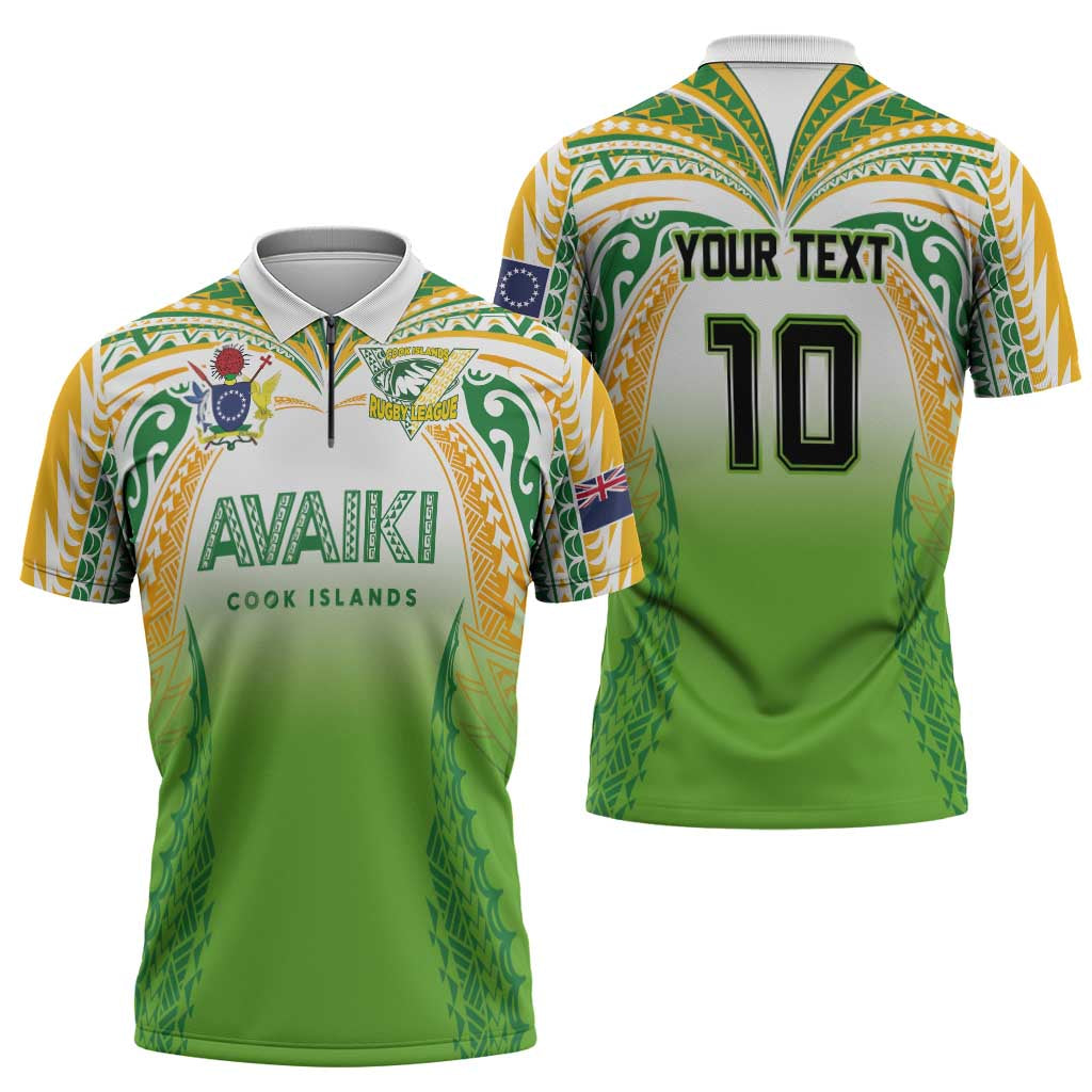 Custom Cook Islands Rugby League Zipper Polo Shirt Avaiki Tatau Tribal Motifs White Color LT03