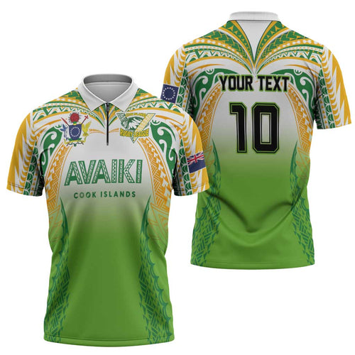Custom Cook Islands Rugby League Zipper Polo Shirt Avaiki Tatau Tribal Motifs White Color LT03