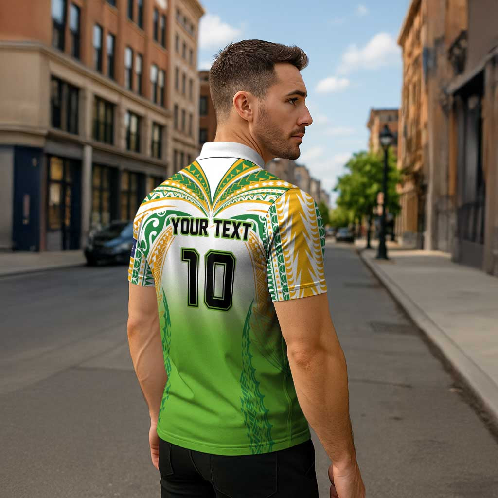 Custom Cook Islands Rugby League Zipper Polo Shirt Avaiki Tatau Tribal Motifs White Color LT03