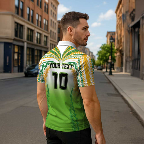 Custom Cook Islands Rugby League Zipper Polo Shirt Avaiki Tatau Tribal Motifs White Color LT03