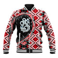 Red Taniko Motif Aotearoa Manaia and Silver Fern Baseball Jacket