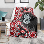 Red Taniko Motif Aotearoa Manaia and Silver Fern Blanket