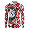 Red Taniko Motif Aotearoa Manaia and Silver Fern Button Sweatshirt