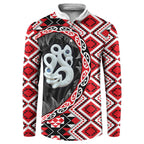 Red Taniko Motif Aotearoa Manaia and Silver Fern Button Sweatshirt