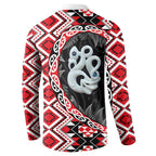 Red Taniko Motif Aotearoa Manaia and Silver Fern Button Sweatshirt