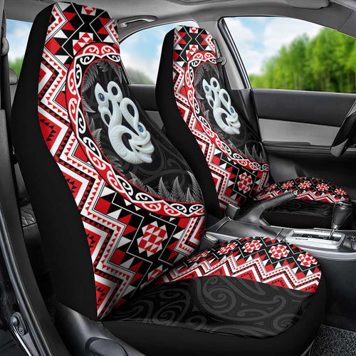 Red Taniko Motif Aotearoa Manaia and Silver Fern Car Seat Cover