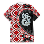 Red Taniko Motif Aotearoa Manaia and Silver Fern Family Matching Off Shoulder Maxi Dress and Hawaiian Shirt