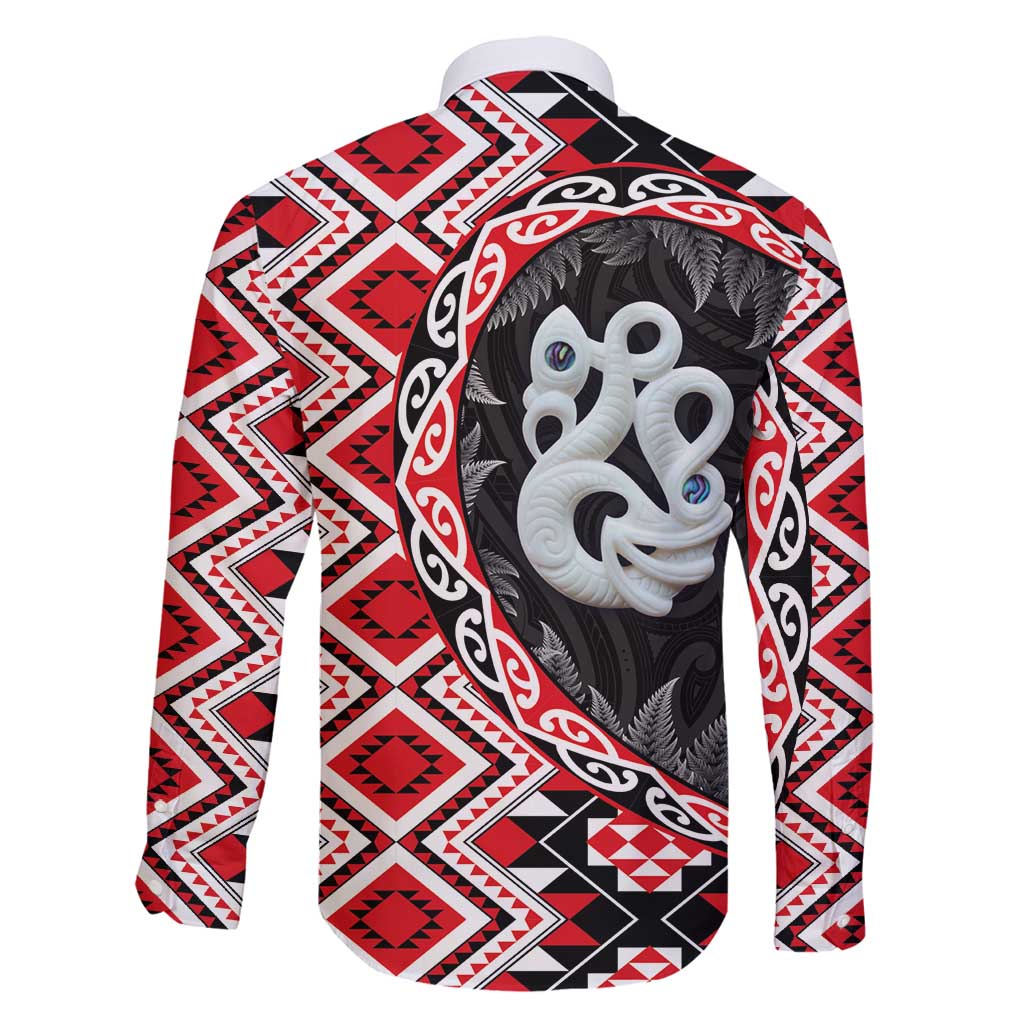 Red Taniko Motif Aotearoa Manaia and Silver Fern Family Matching Tank Maxi Dress and Hawaiian Shirt