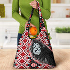 Red Taniko Motif Aotearoa Manaia and Silver Fern Grocery Bag