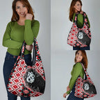 Red Taniko Motif Aotearoa Manaia and Silver Fern Grocery Bag