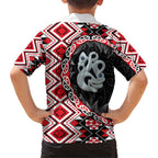 Red Taniko Motif Aotearoa Manaia and Silver Fern Kid Hawaiian Shirt