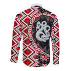 Red Taniko Motif Aotearoa Manaia and Silver Fern Long Sleeve Button Shirt