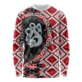 Red Taniko Motif Aotearoa Manaia and Silver Fern Long Sleeve Shirt