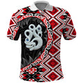 Red Taniko Motif Aotearoa Manaia and Silver Fern Polo Shirt