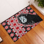 Red Taniko Motif Aotearoa Manaia and Silver Fern Rubber Doormat