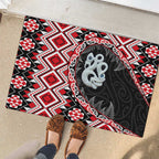 Red Taniko Motif Aotearoa Manaia and Silver Fern Rubber Doormat