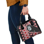Red Taniko Motif Aotearoa Manaia and Silver Fern Shoulder Handbag