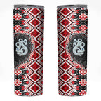 Red Taniko Motif Aotearoa Manaia and Silver Fern Skinny Tumbler