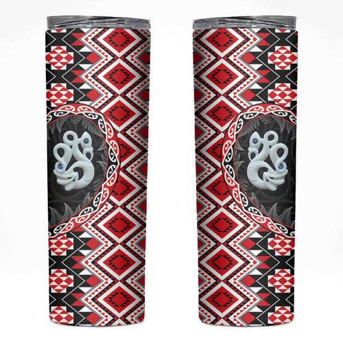 Red Taniko Motif Aotearoa Manaia and Silver Fern Skinny Tumbler