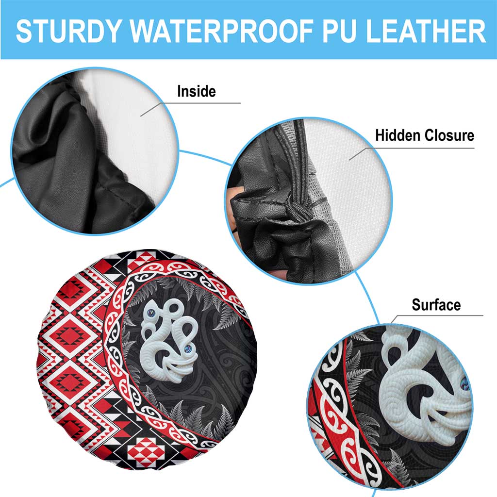 Red Taniko Motif Aotearoa Manaia and Silver Fern Spare Tire Cover