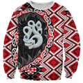Red Taniko Motif Aotearoa Manaia and Silver Fern Sweatshirt