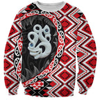 Red Taniko Motif Aotearoa Manaia and Silver Fern Sweatshirt