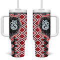 Red Taniko Motif Aotearoa Manaia and Silver Fern Tumbler With Handle