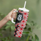 Red Taniko Motif Aotearoa Manaia and Silver Fern Tumbler With Handle