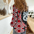 Red Taniko Motif Aotearoa Manaia and Silver Fern Women Casual Shirt