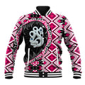 Pink Taniko Motif Aotearoa Manaia and Silver Fern Baseball Jacket