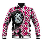 Pink Taniko Motif Aotearoa Manaia and Silver Fern Baseball Jacket