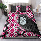 Pink Taniko Motif Aotearoa Manaia and Silver Fern Bedding Set
