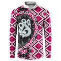 Pink Taniko Motif Aotearoa Manaia and Silver Fern Button Sweatshirt