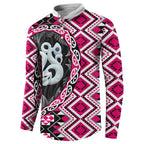 Pink Taniko Motif Aotearoa Manaia and Silver Fern Button Sweatshirt
