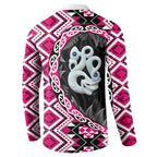Pink Taniko Motif Aotearoa Manaia and Silver Fern Button Sweatshirt
