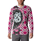 Pink Taniko Motif Aotearoa Manaia and Silver Fern Button Sweatshirt