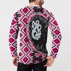 Pink Taniko Motif Aotearoa Manaia and Silver Fern Button Sweatshirt