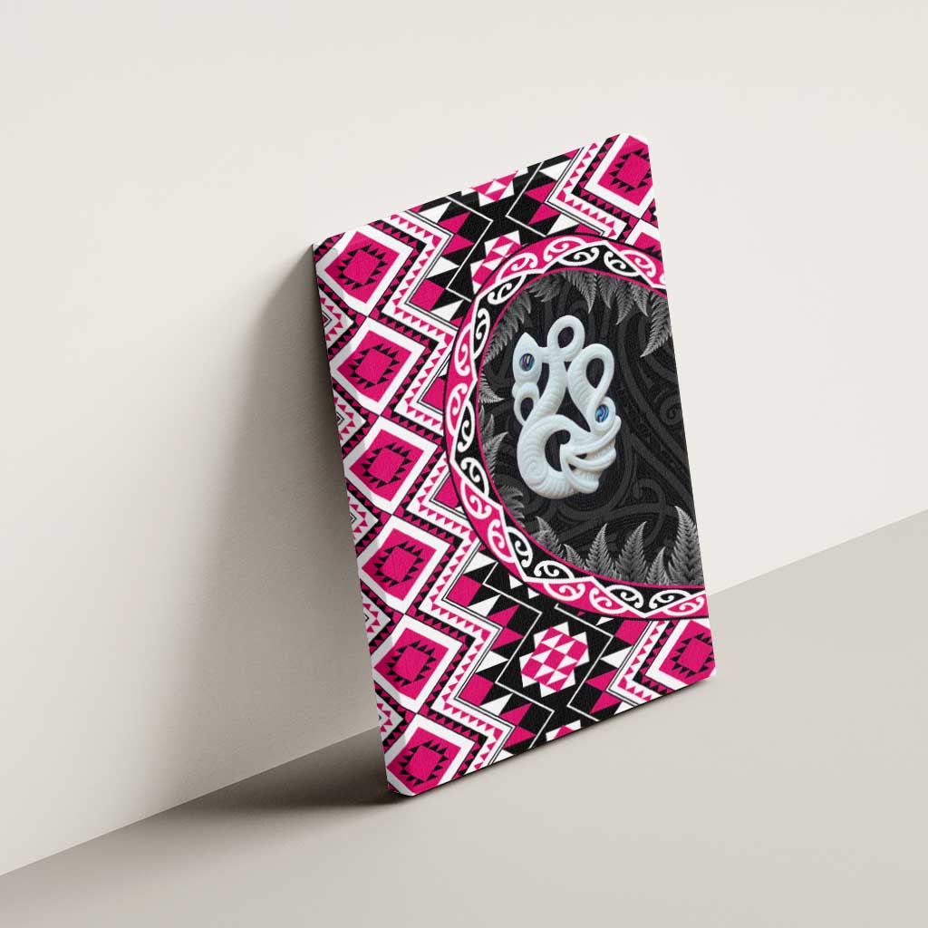 Pink Taniko Motif Aotearoa Manaia and Silver Fern Canvas Wall Art