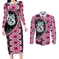 Pink Taniko Motif Aotearoa Manaia and Silver Fern Couples Matching Long Sleeve Bodycon Dress and Long Sleeve Button Shirt