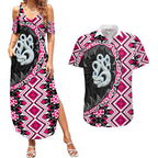 Pink Taniko Motif Aotearoa Manaia and Silver Fern Couples Matching Summer Maxi Dress and Hawaiian Shirt