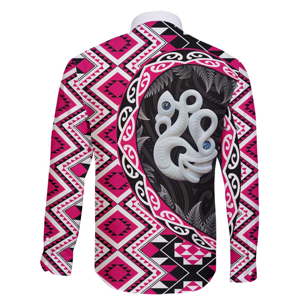 Pink Taniko Motif Aotearoa Manaia and Silver Fern Family Matching Mermaid Dress and Hawaiian Shirt