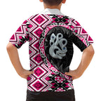 Pink Taniko Motif Aotearoa Manaia and Silver Fern Family Matching Puletasi and Hawaiian Shirt