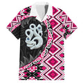 Pink Taniko Motif Aotearoa Manaia and Silver Fern Family Matching Tank Maxi Dress and Hawaiian Shirt