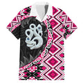 Pink Taniko Motif Aotearoa Manaia and Silver Fern Hawaiian Shirt