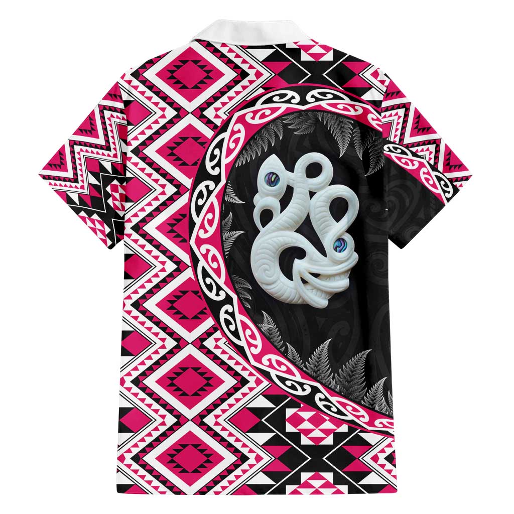 Pink Taniko Motif Aotearoa Manaia and Silver Fern Hawaiian Shirt