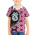 Pink Taniko Motif Aotearoa Manaia and Silver Fern Kid Hawaiian Shirt