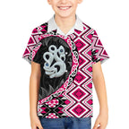 Pink Taniko Motif Aotearoa Manaia and Silver Fern Kid Hawaiian Shirt