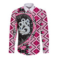 Pink Taniko Motif Aotearoa Manaia and Silver Fern Long Sleeve Button Shirt